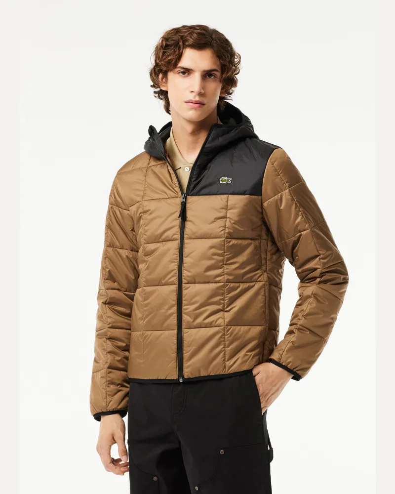 Lacoste Men Waterproof Colour-Block Puffer Jacket Brown Clothing > Coats Brown
