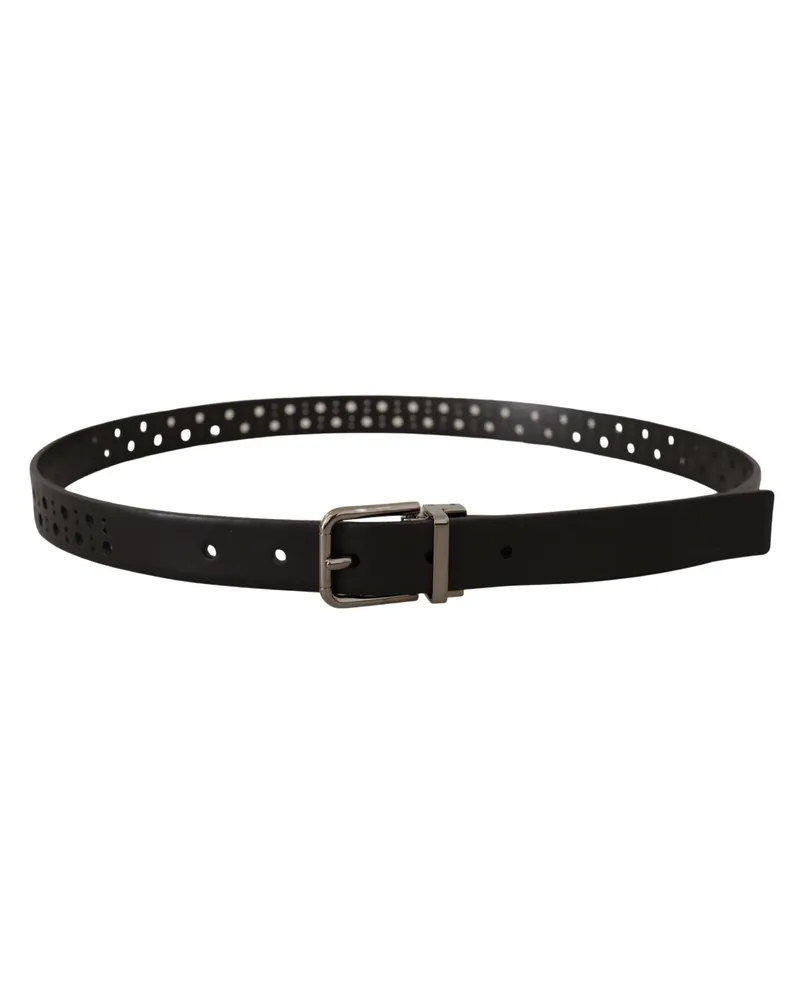 Dolce & Gabbana Men's Black Calf Leather Perforated Metal Buckle Belt Black
