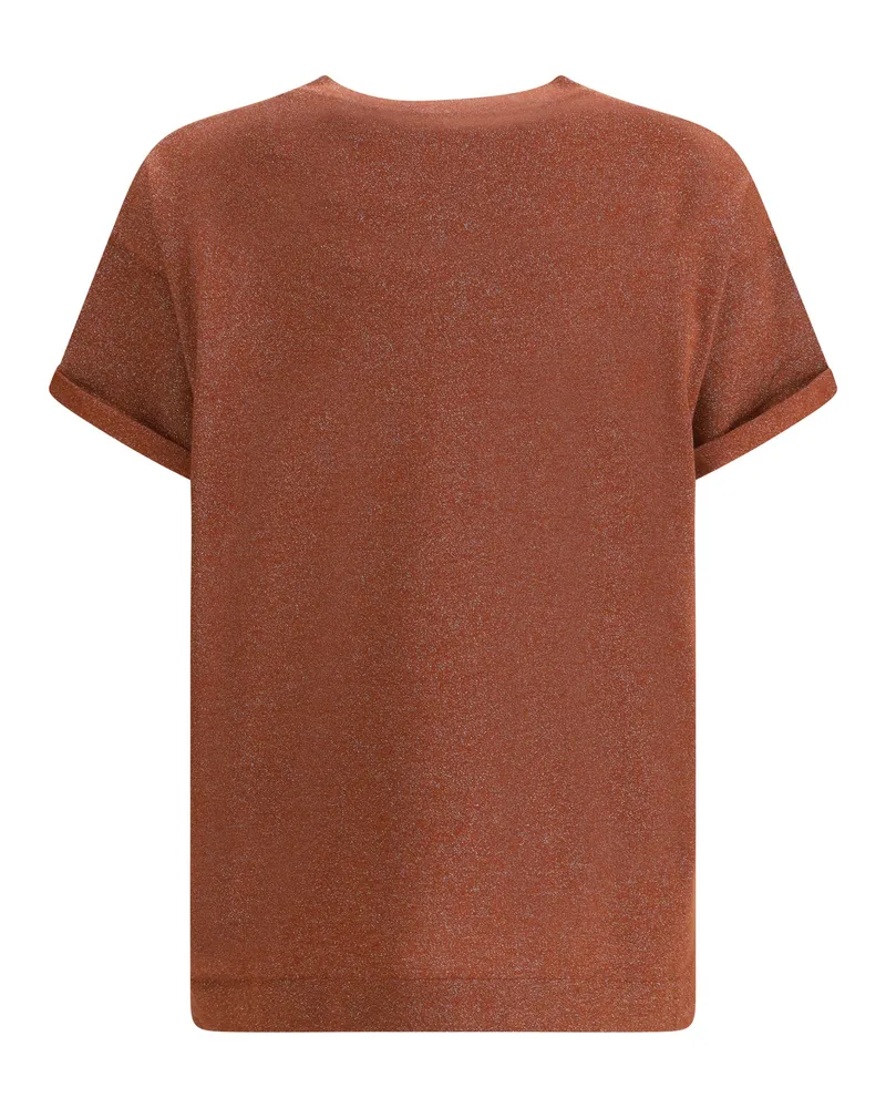 Brunello Cucinelli Women's Cashmere Glitter T-Shirt Fire Brick T-Shirts And Polos Red