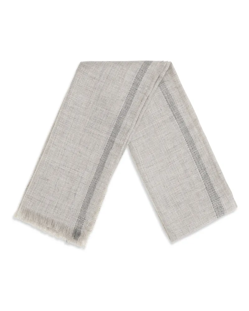 Brunello Cucinelli Men's Fringed Scarf Juta+grigio Linen Scarfs Beige