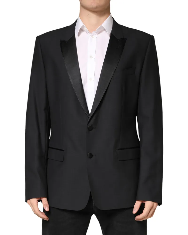 Dolce & Gabbana Men's Black Martini Single Breasted Jacket Blazer Virgin Wool Silk Polyester Clothing Black