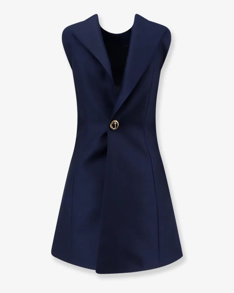 Balenciaga Women's A-Line Short Dress Merino-Silk Blue Merino Wool Blue
