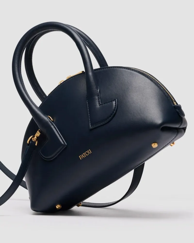 Patou Calf Leather Bowling Bag — Navy Navy