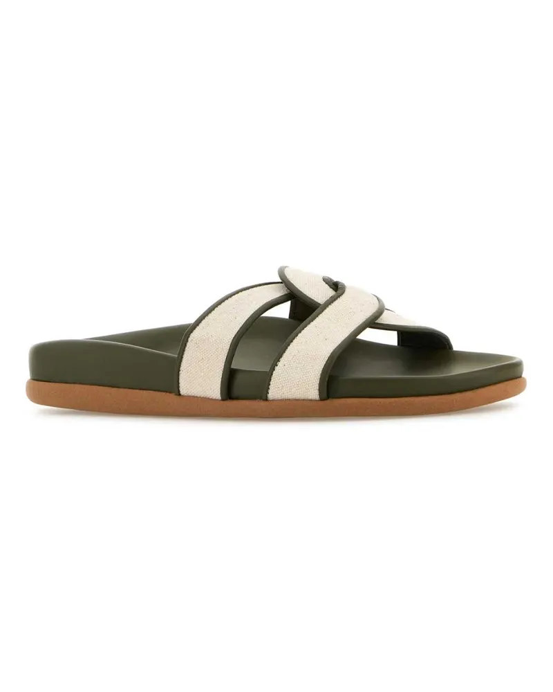 Ancient Greek Sandals Women's Two-Tone Canvas Desmos Slippers Khakinatural Flat Shoes Multicolor