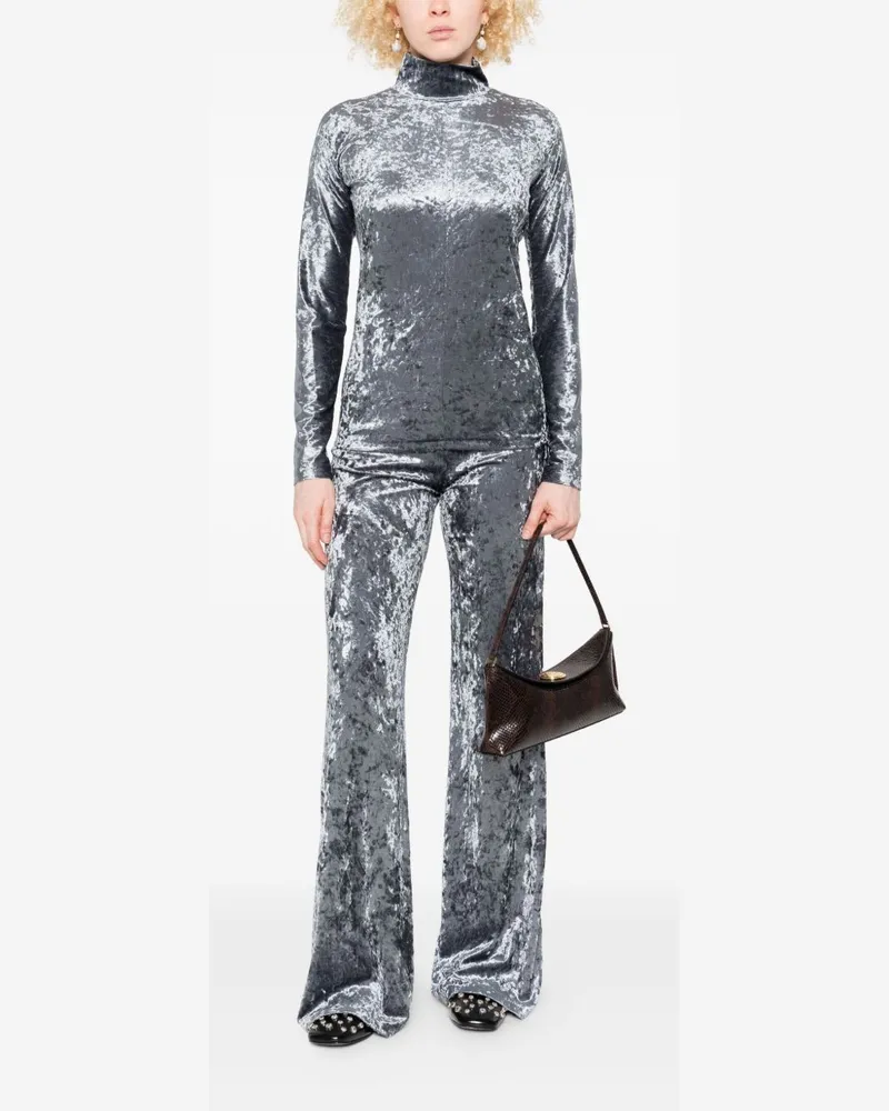 forte_forte Crushed Velvet Flared Trousers — grey Grey