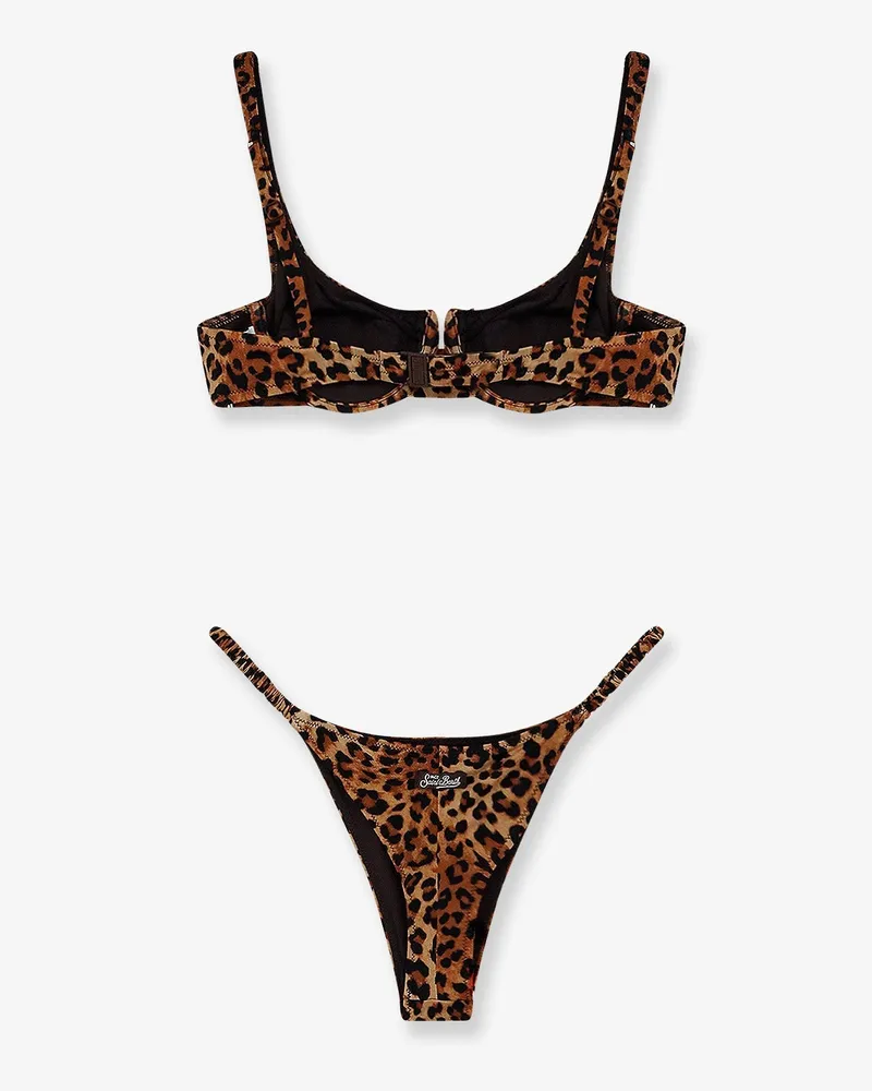 MC2 Saint Barth Women's Bikini With Animal Print Multicolour Polyamide Swimwear Sea Clothing Brown