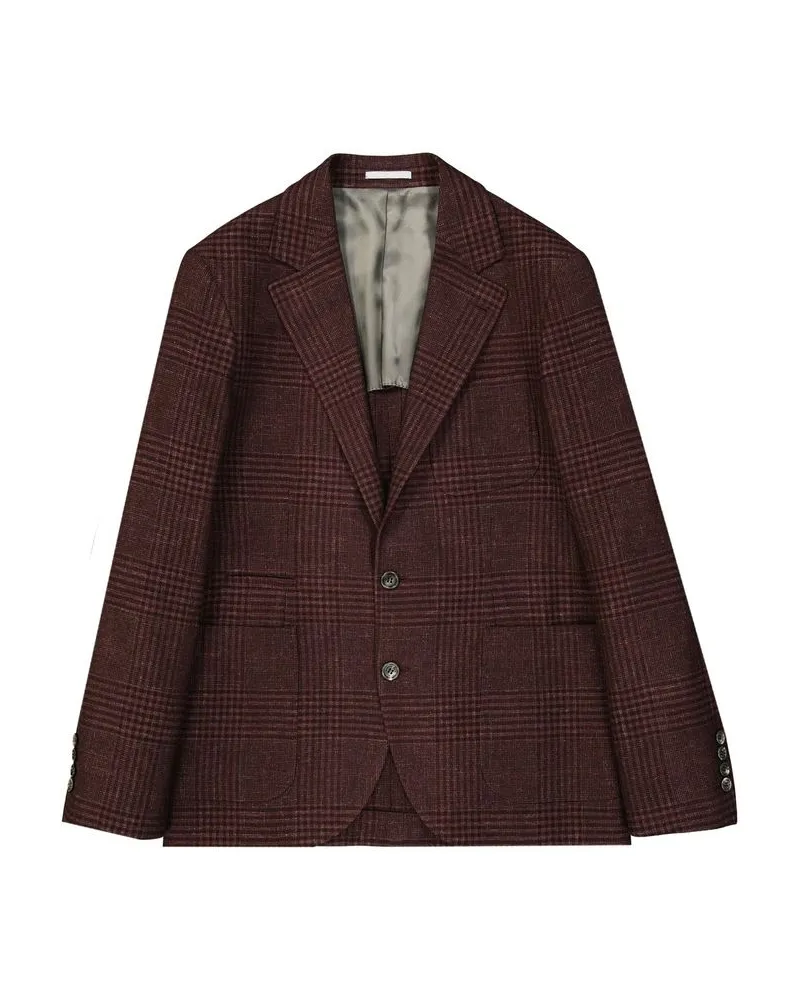 Brunello Cucinelli Wool-Blend Check Blazer — Brown Brown