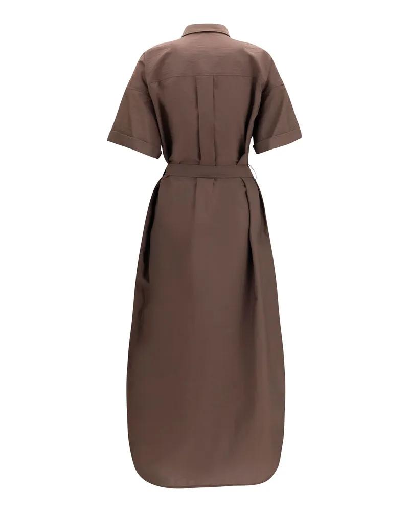 Brunello Cucinelli Sequin-Embroidered Shirt Dress — Brown Brown