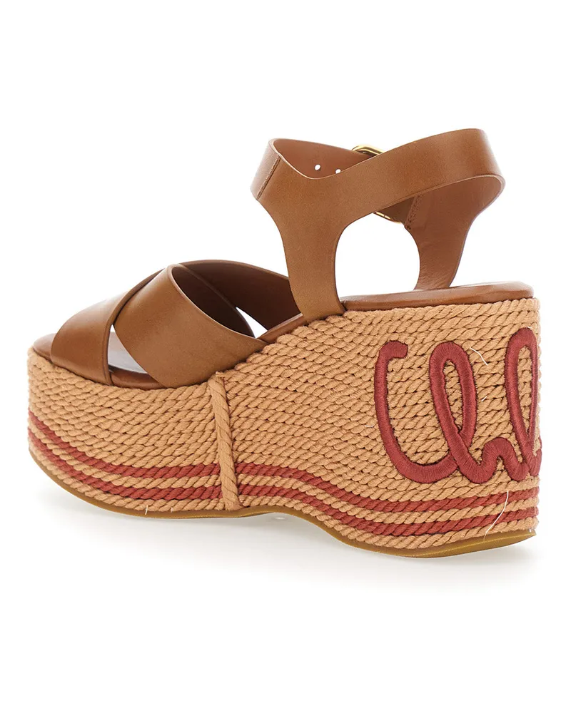 Chloé Women's Wedge Sandals Leather Brown Brown