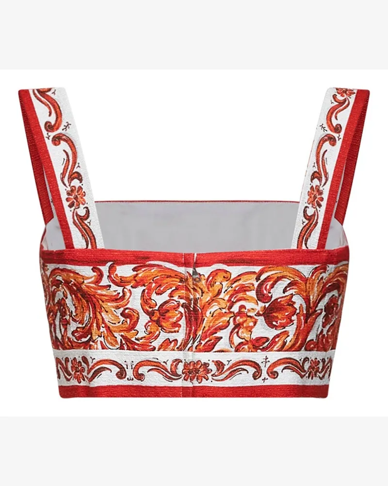 Dolce & Gabbana Women's Bralette Top Orange Maiolica Print Multicolour Cotton Tops Red