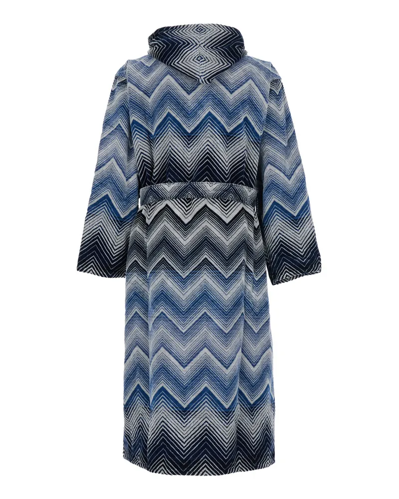 Missoni Home Unisex Hooded Bathrobe Zigzag Blue Cotton Towels & Bath Robes Blue