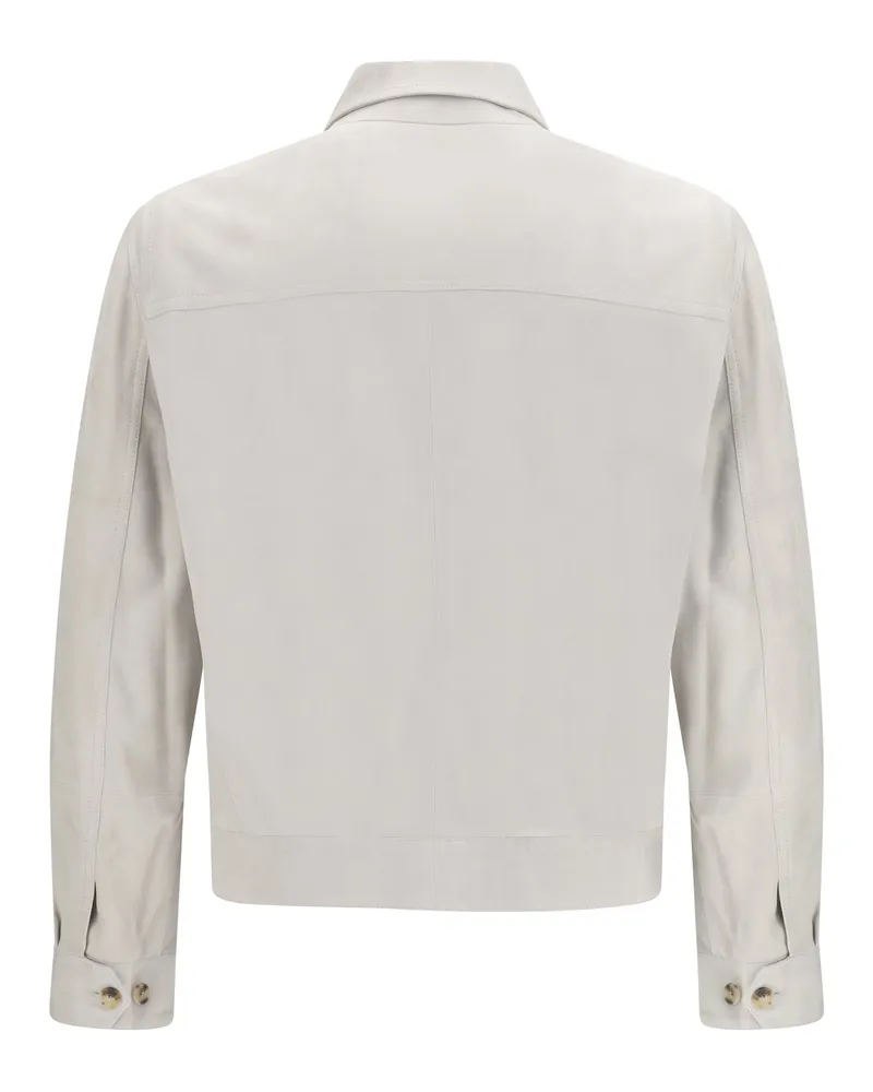 Brunello Cucinelli Men's Suede Jacket Corda+rubino Leather Beige