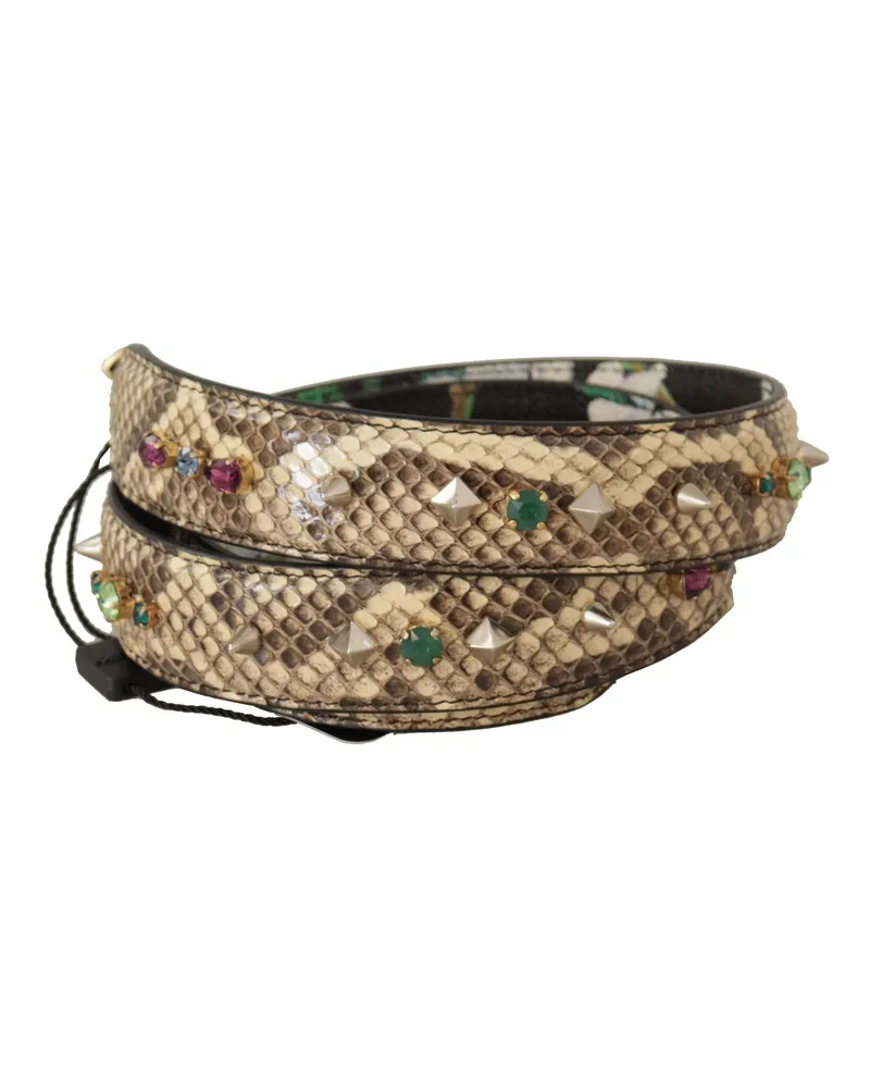 Dolce & Gabbana Women's Beige Exotic Leather Crystals Reversible Shoulder Strap Python Bag Beige