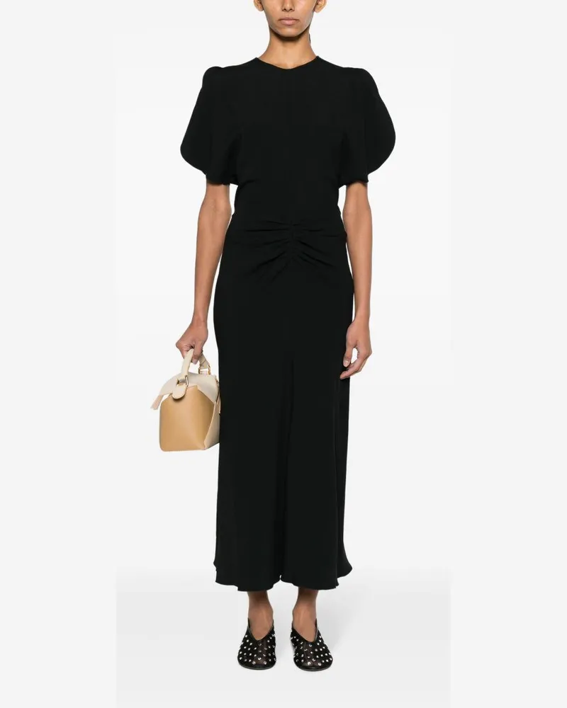 Victoria Beckham Gathered Waist Midi Dress — Black Black