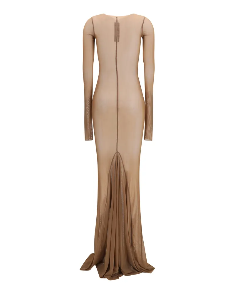 Rick Owens Women's Long Transparent Tulle Dress Dna Polyamide; Elastane Beige