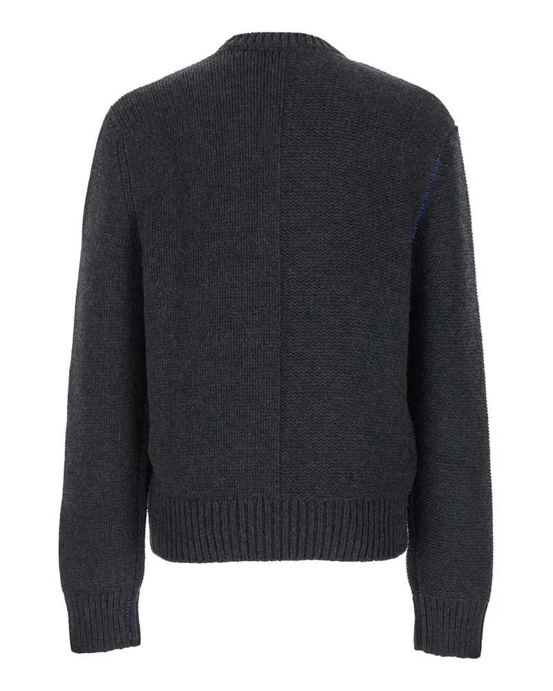 Burberry Men Grey Cashmere Sweater With Equestrian Knight Motif Tops Top Gray