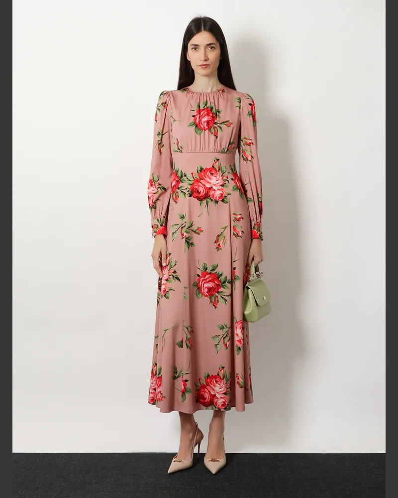 Dolce & Gabbana Women's Dress Silk Bouquet Rose Print Multicolour Pink