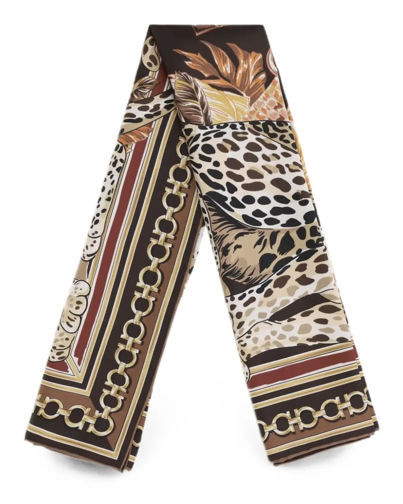 Ferragamo Leopard-Print Silk Scarf — Brown Brown