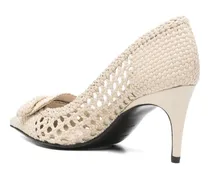 Woven Leather Pointed-Toe Pump — Beige