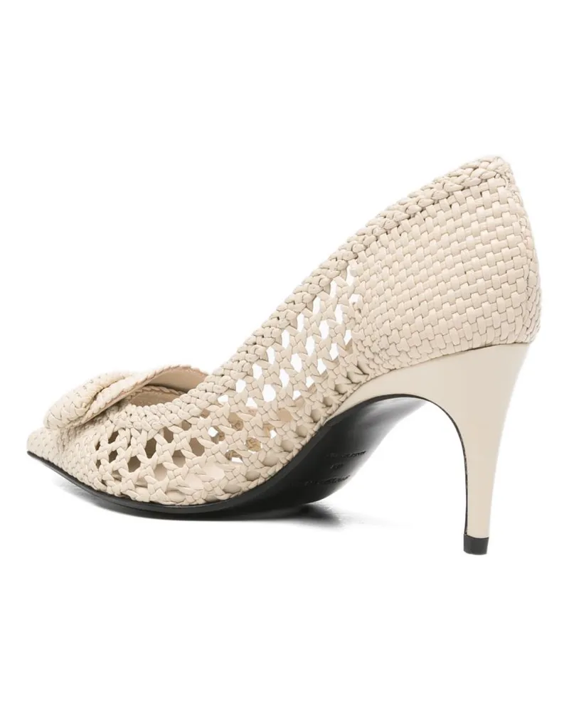 Sergio Rossi Woven Leather Pointed-Toe Pump — Beige Beige