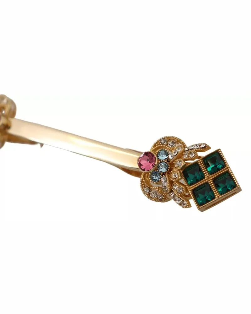 Dolce & Gabbana Men's Gold Plated 925 Sterling Silver Crystal Collar Stop Brooch Accessory Gold