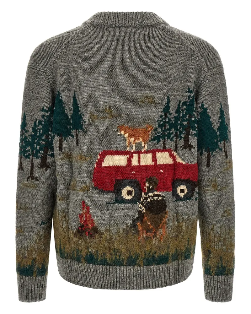 Junya Watanabe Intarsia Landscape Cardigan — Gray Gray
