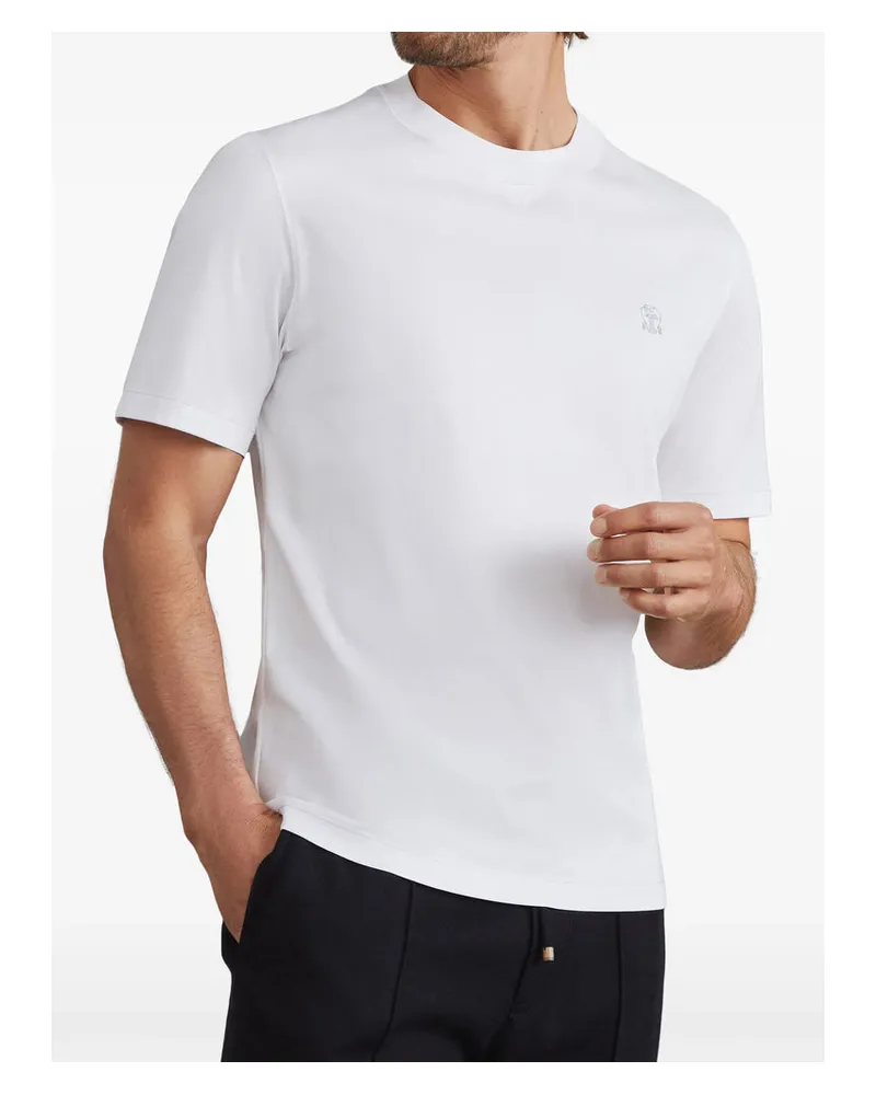 Brunello Cucinelli Embroidered Logo Cotton T-Shirt — White White