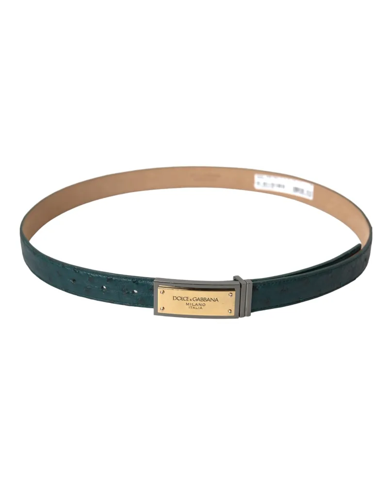 Dolce & Gabbana Women's Green Leather Gold Logo Engraved Buckle Belt Green