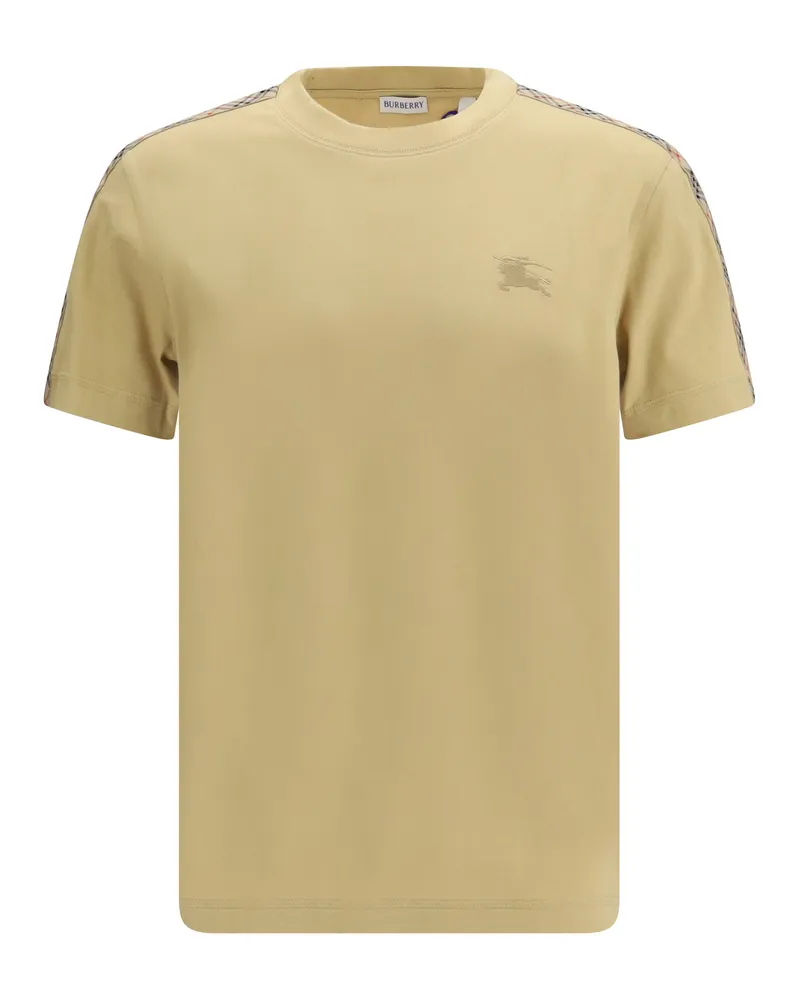 Burberry Men T-Shirt With Check Trims Flax Cotton T-Shirts And Polos Beige