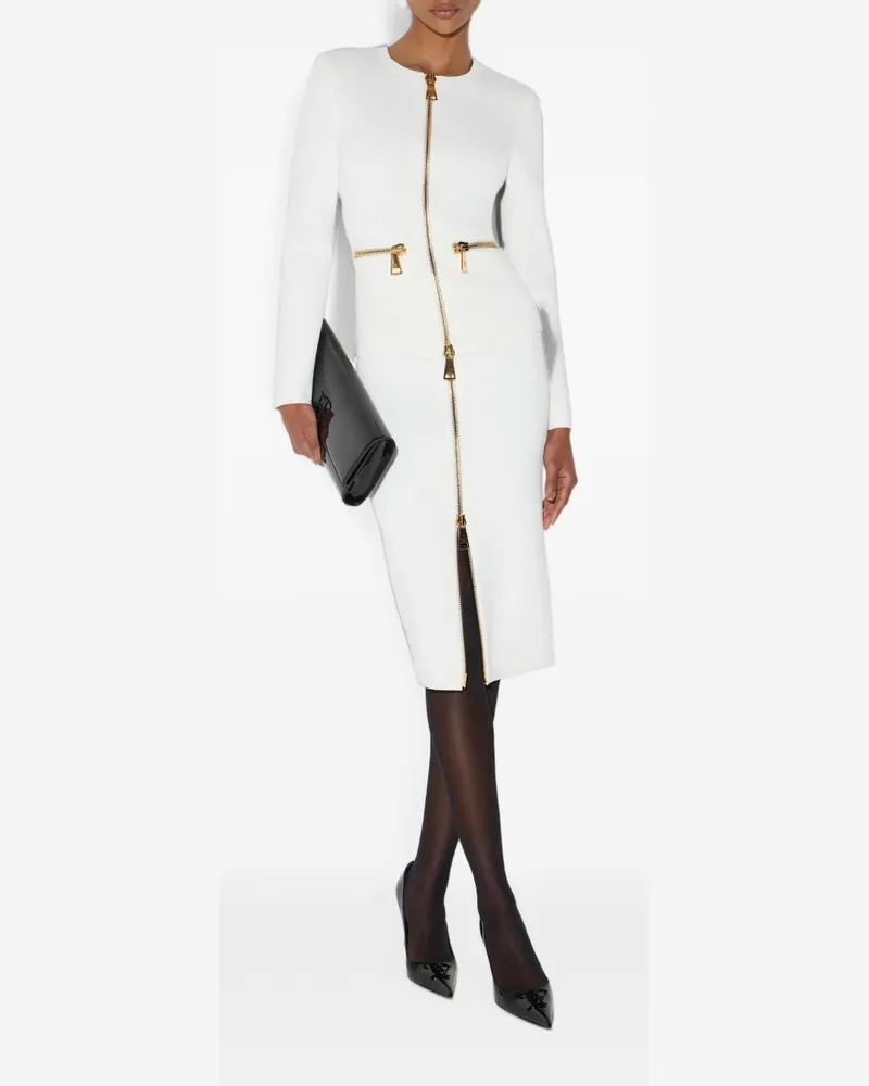 Elisabetta Franchi Pencil Midi with Two-Way Zip Skirt — White White