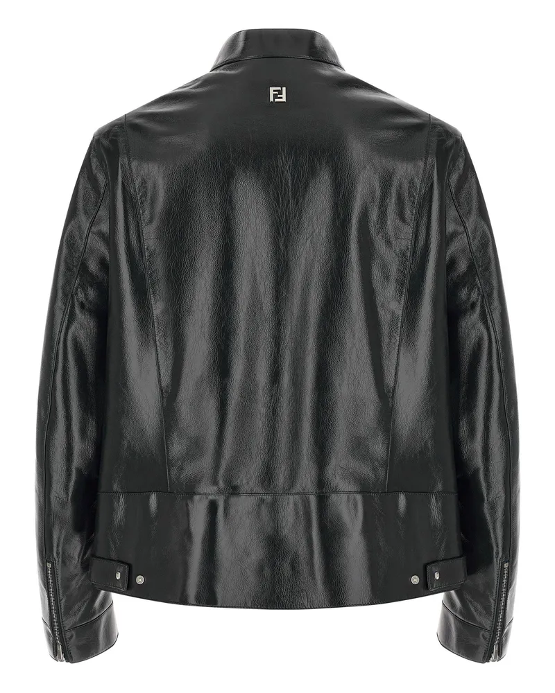 Fendi Lacquered Leather Biker Jacket — Black Black