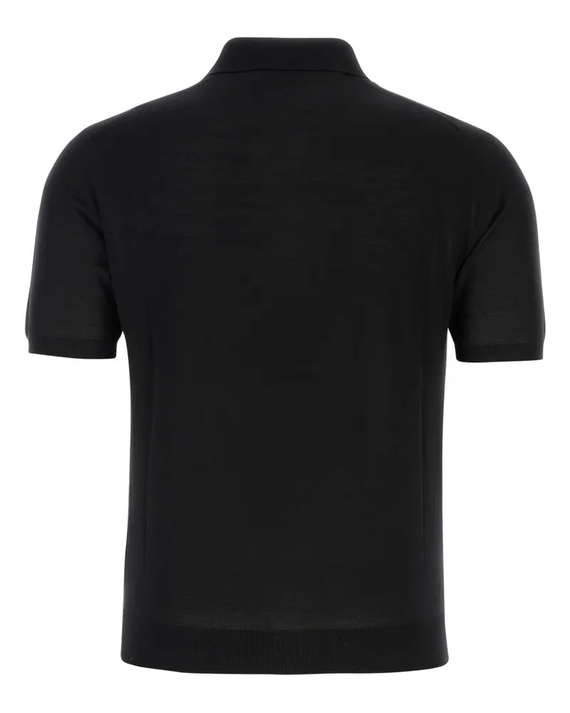 Prada Men's Black Wool Polo Shirt Nero Wv-Trochusniloticus Black