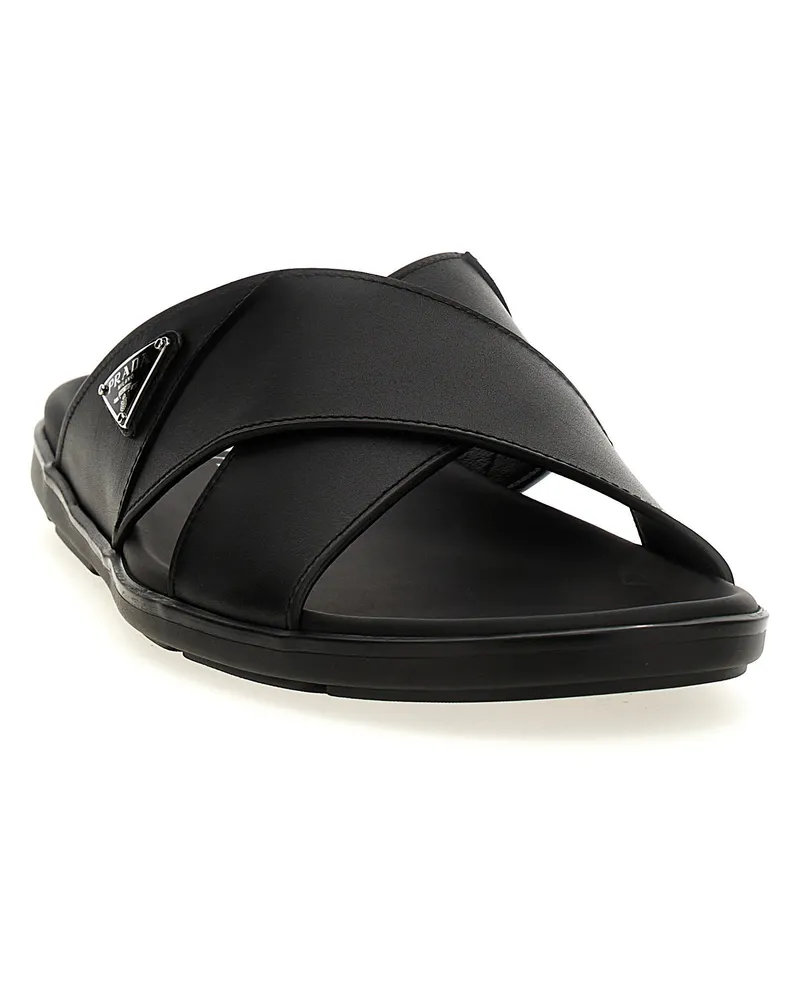 Prada Logo Triangle Sandals — Black Black