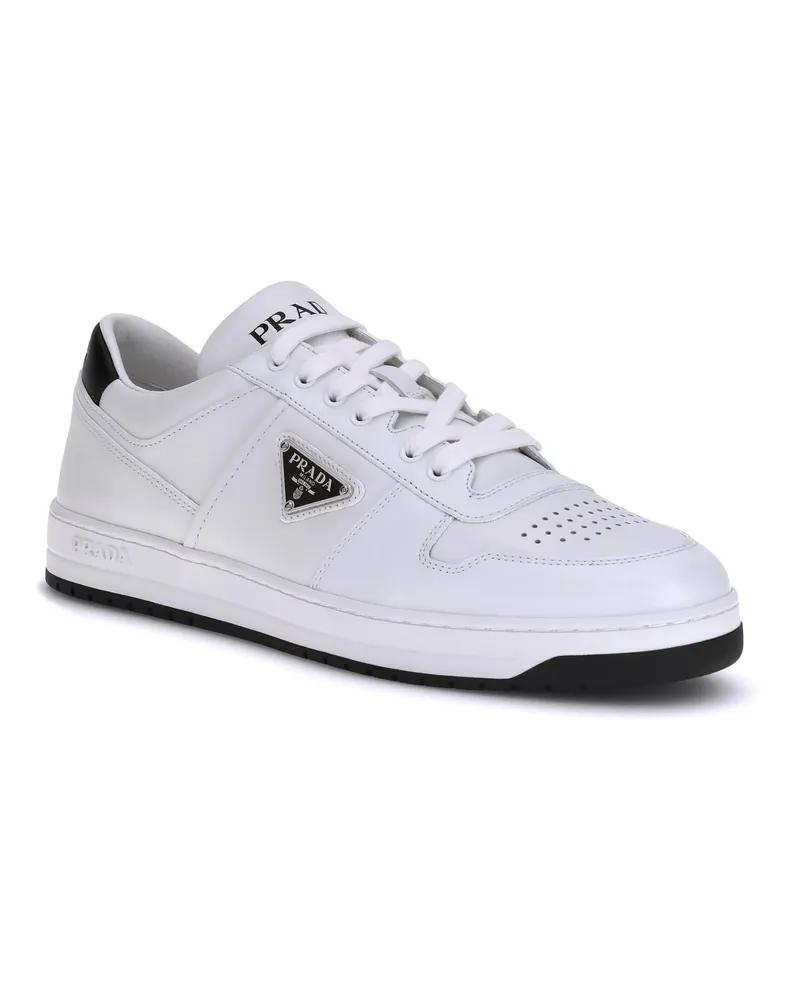 Prada Perforated Leather Lace-Up Sneakers — White Bianco+nero