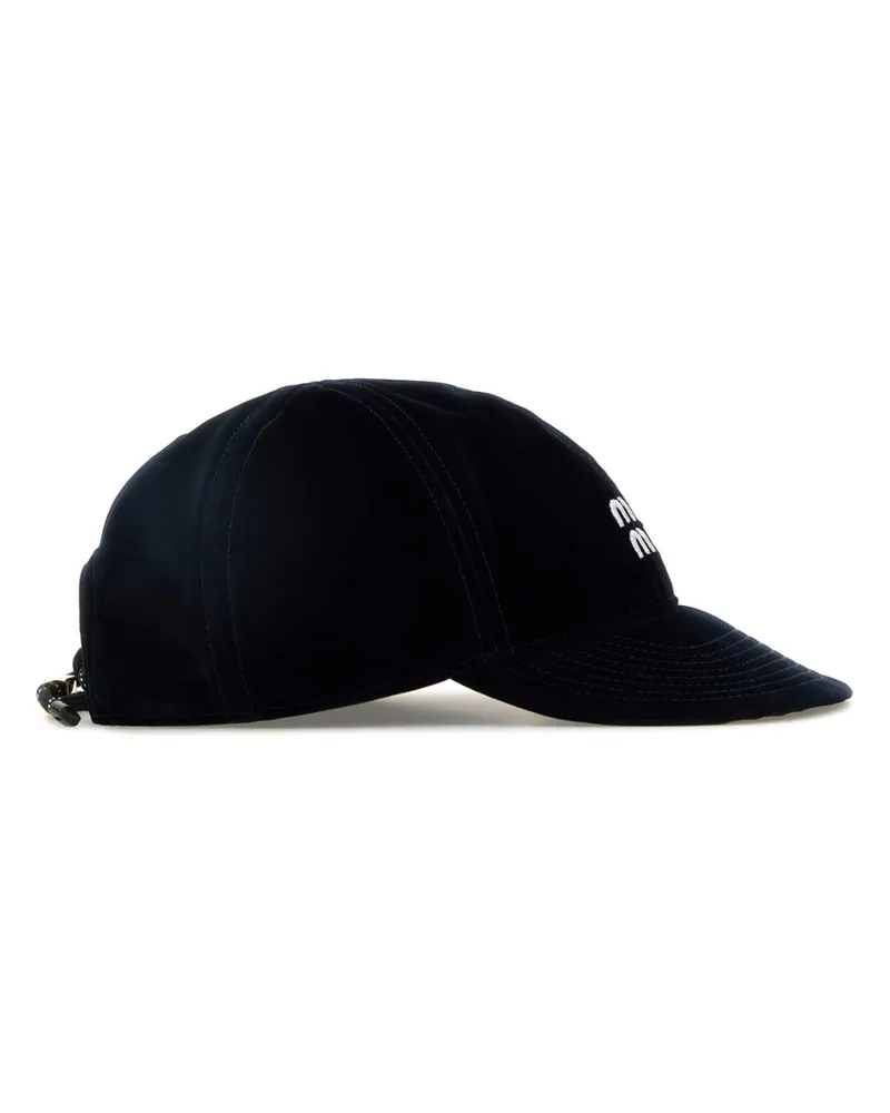 Miu Miu Women's Midnight Blue Velvet Baseball Cap Blunero Cappelli E Fasce Per Capelli Hat Navy