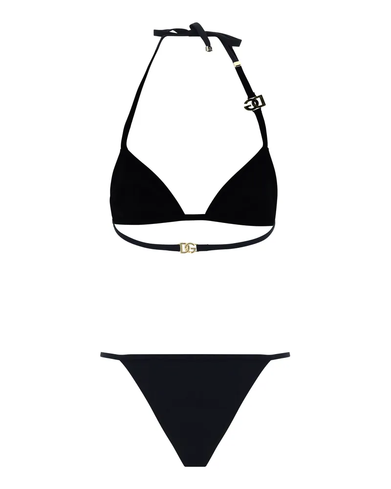 Dolce & Gabbana Logo-Plaque Triangle Top Bikini — Black Black