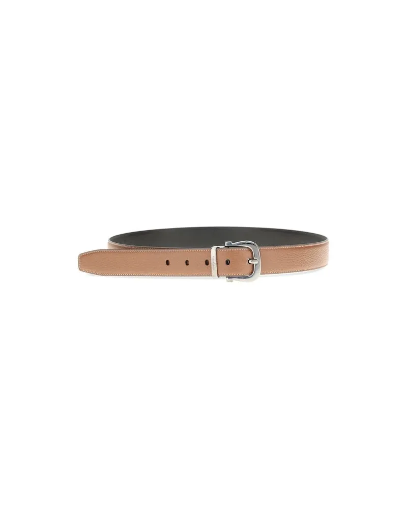 Ferragamo Men's Brown Calf Leather Bos Taurus Regular Belt Brown