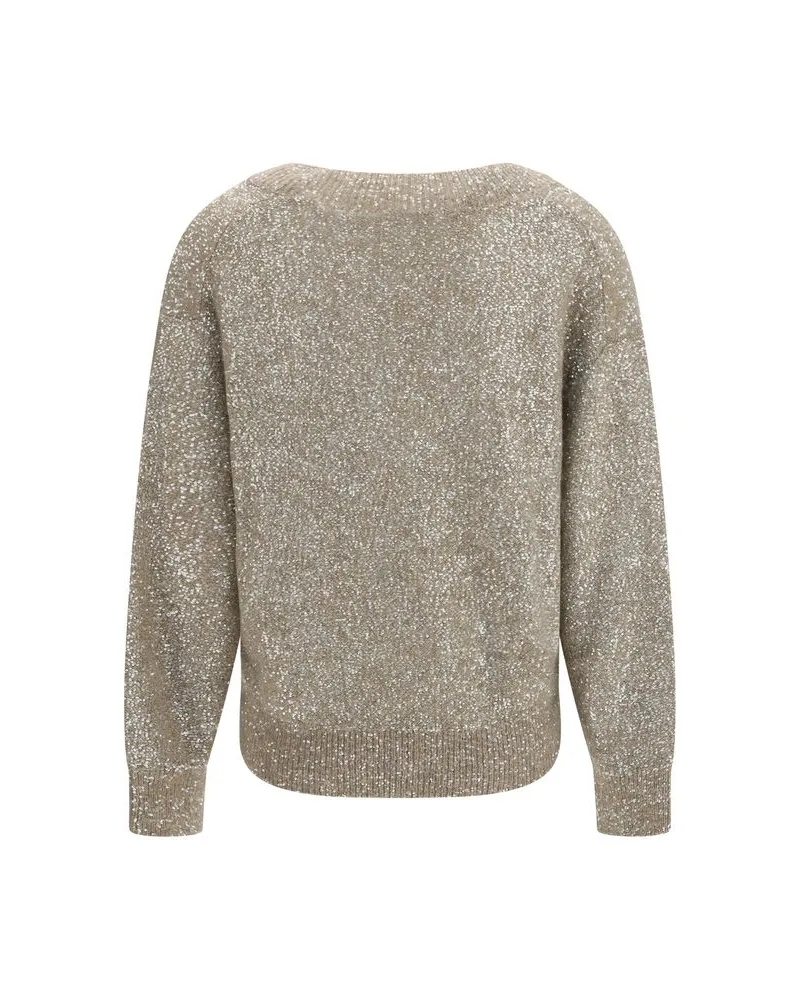 Brunello Cucinelli Sequined Mohair-Blend Sweater — Beige Beige
