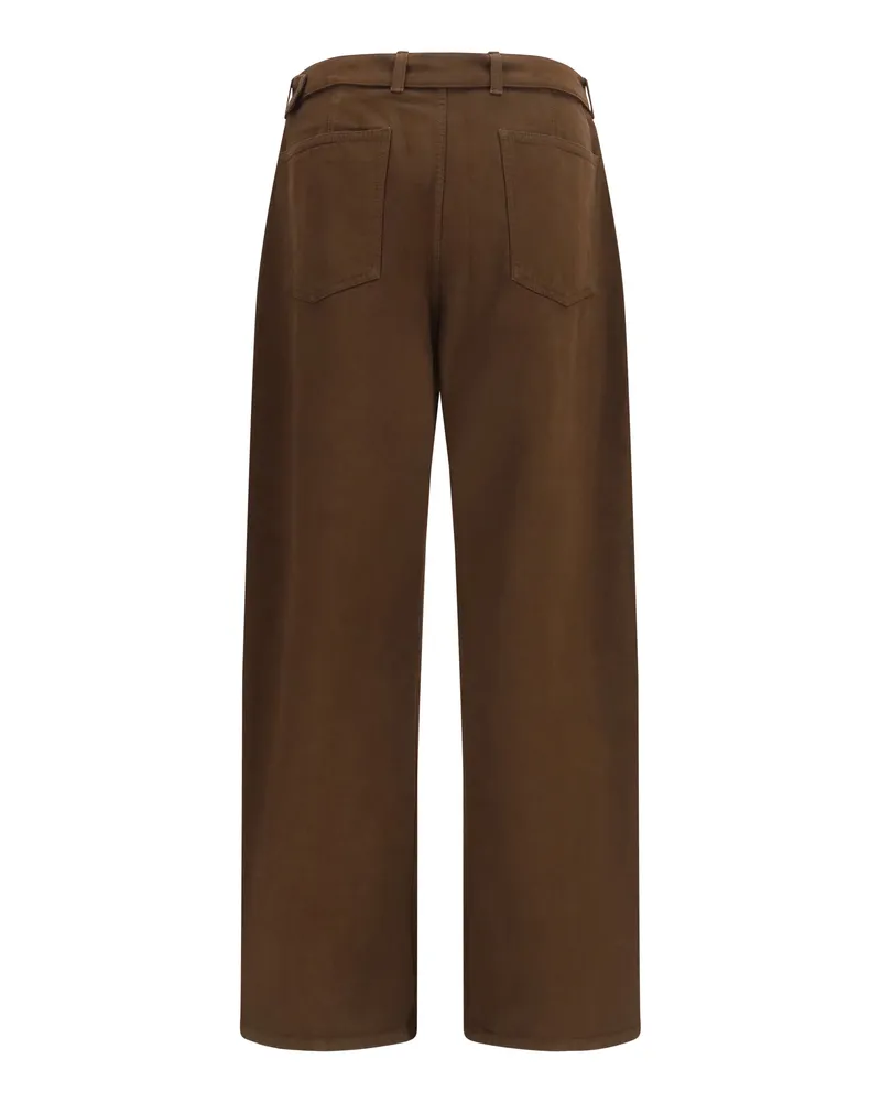Christophe Lemaire Men's Heavy Dyed Twill Belted Pants Ristretto Cotton Trousers Brown