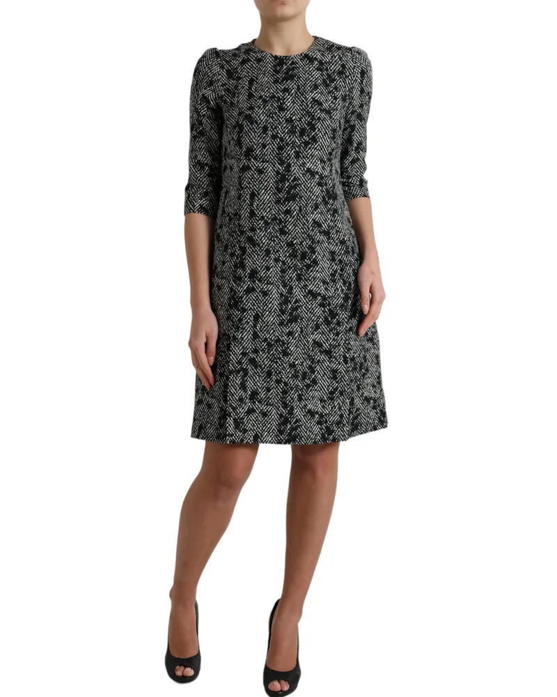 Dolce & Gabbana Women Black Chevron Polyester Shift Mini Dress Black