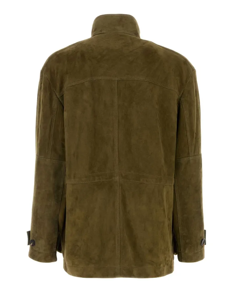 Ferragamo Men's Olive Green Suede Jacket 1556175olive Giacche E Gilet Green