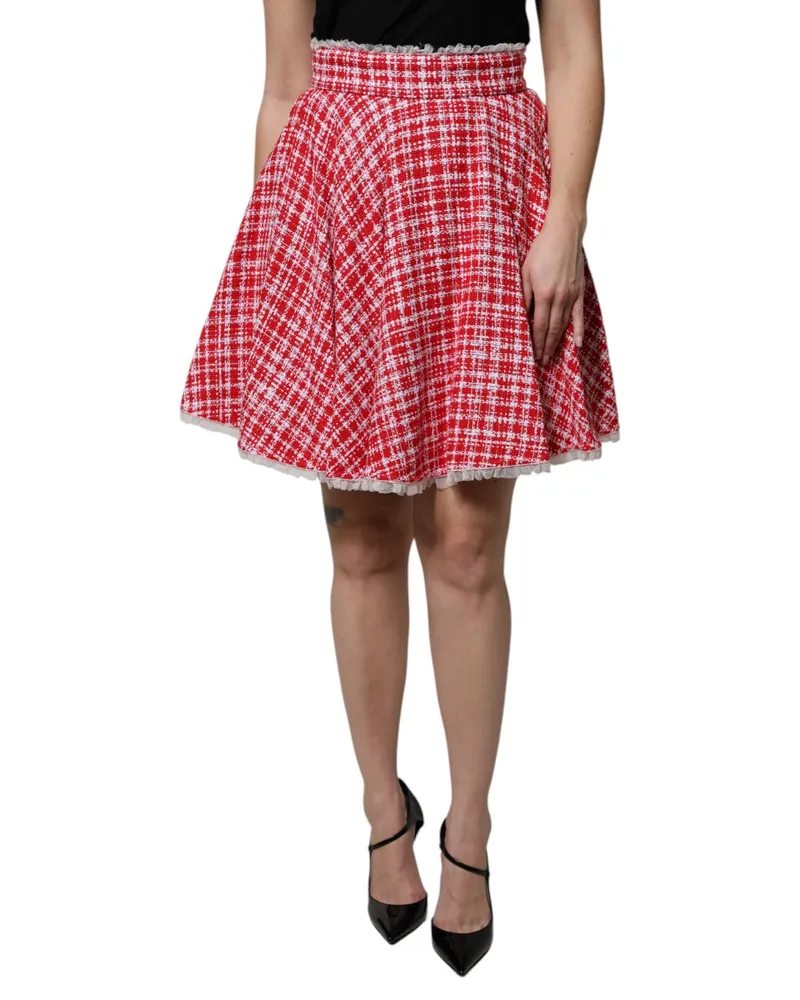 Dolce & Gabbana Women's Red White High Waist A-Line Above Knee Skirt And Red