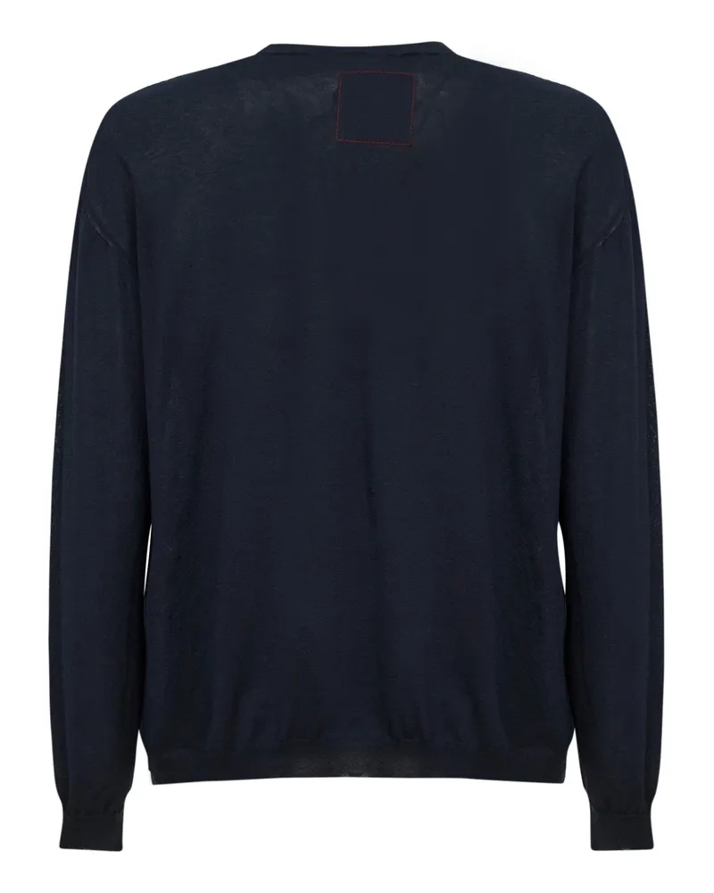 Uma Wang Men's Blue Wool And Silk Crepe Crewneck Sweater Cotton Blue