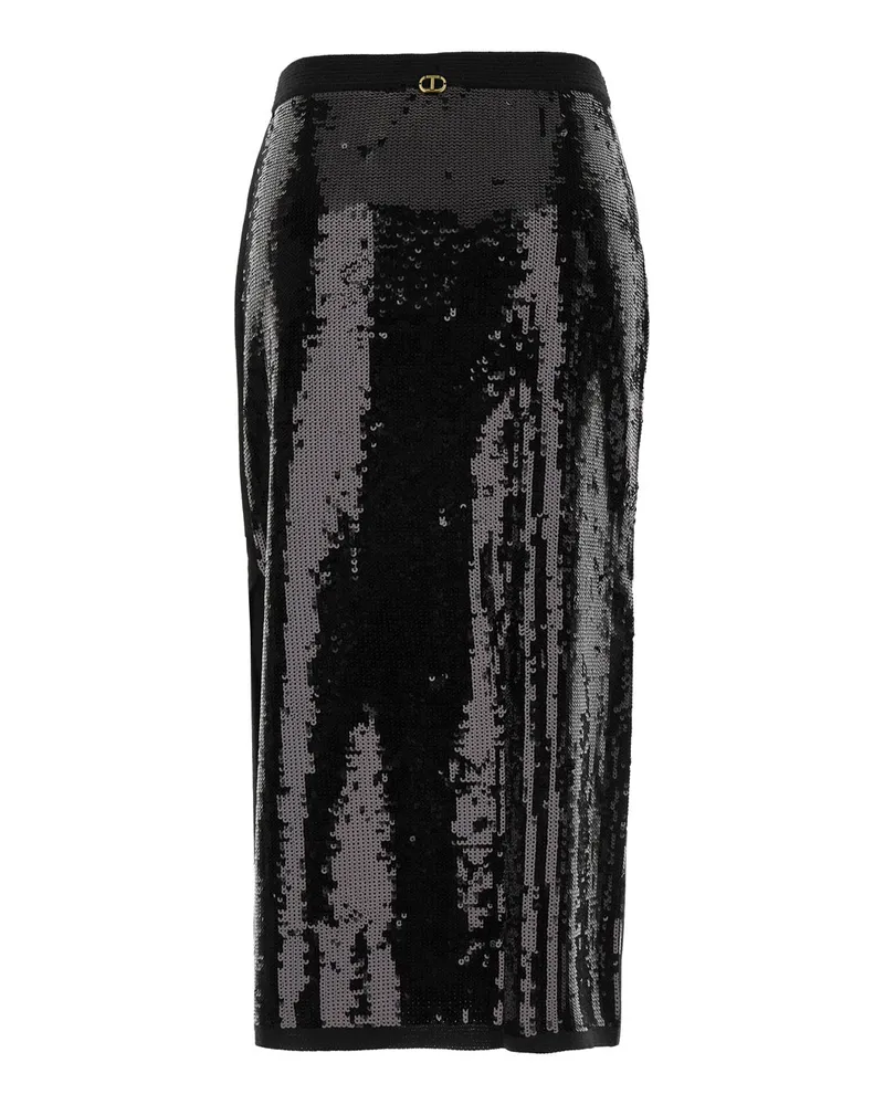 Twin-Set Women Black Midi Skirt With All-Over Sequins Acrilic Black