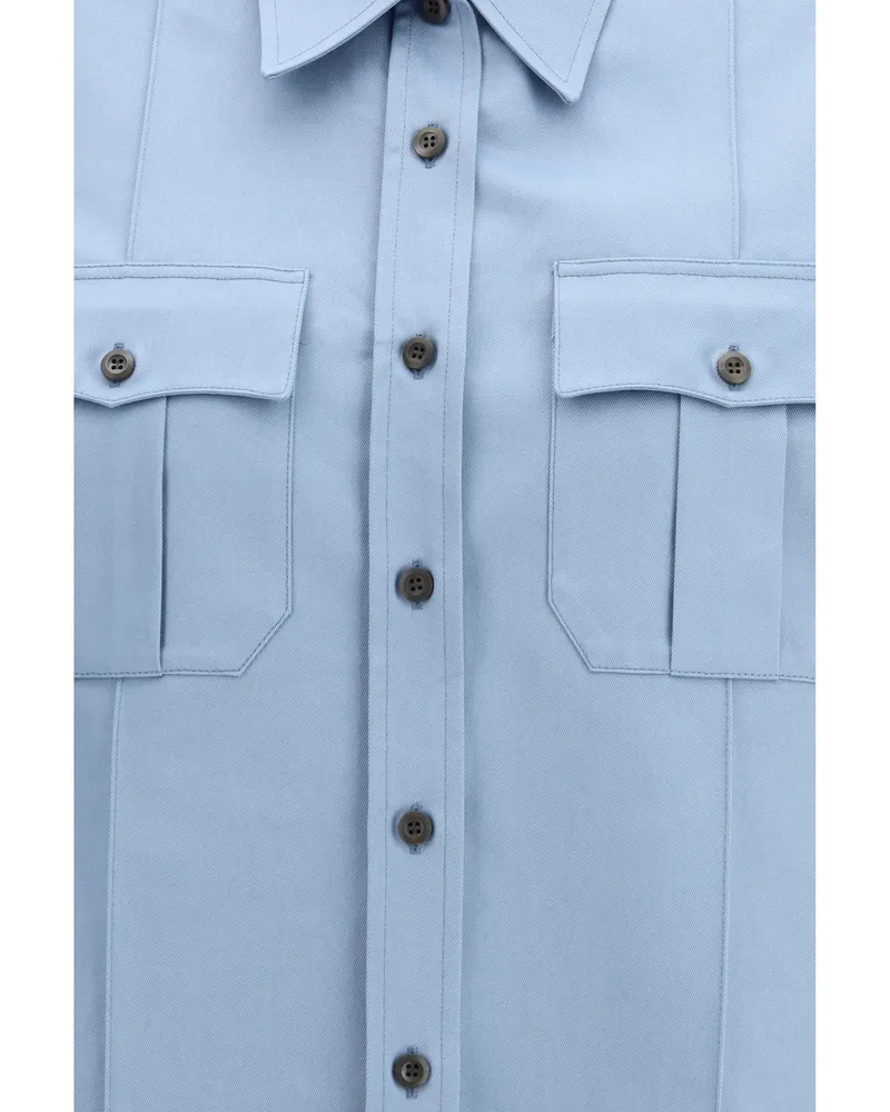 Prada Women's Short-Sleeved Cotton Shirt Blue Blue