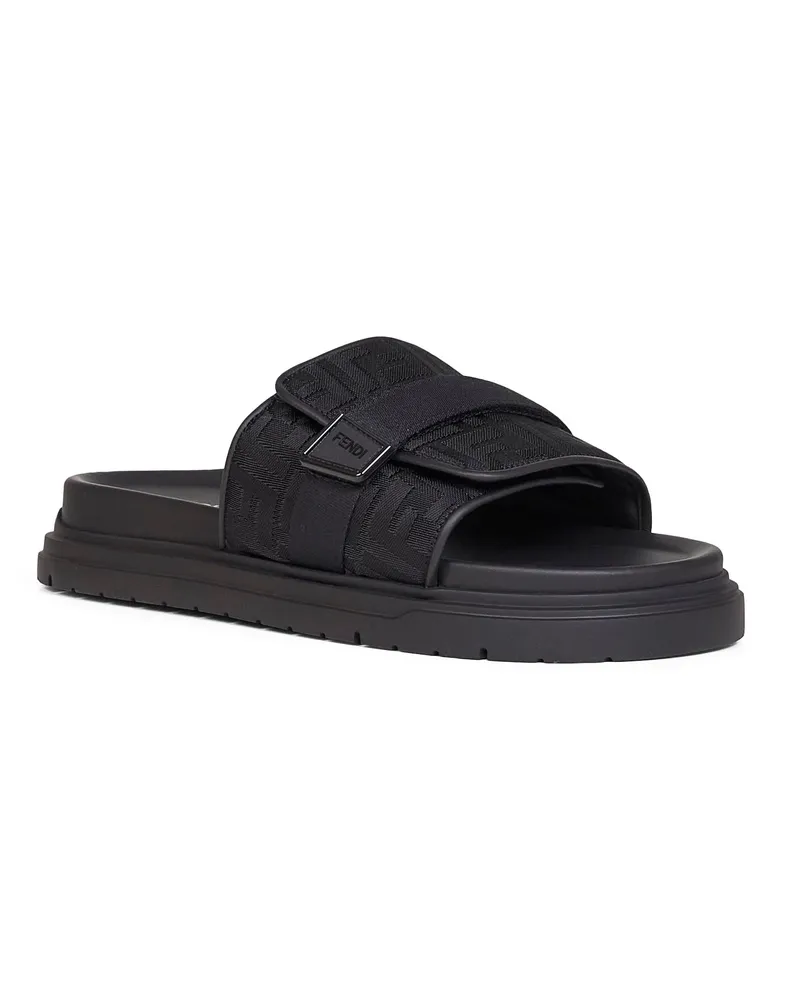 Fendi Men's Chunky Black Slides Polyamide Slippers Flat Shoes Black