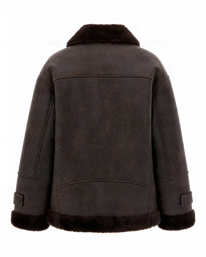 Liu Jo Oversized Faux Leather Aviator Jacket — Brown Brown