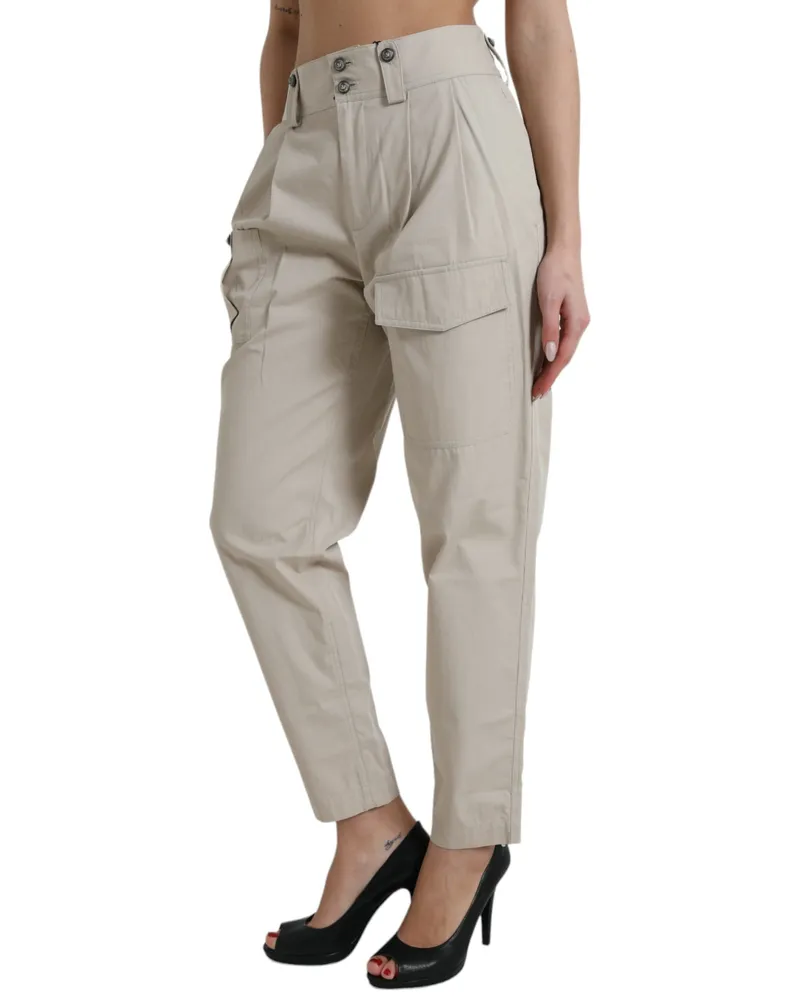 Dolce & Gabbana Women's Beige Cotton High Waist Tapered Pants Beige