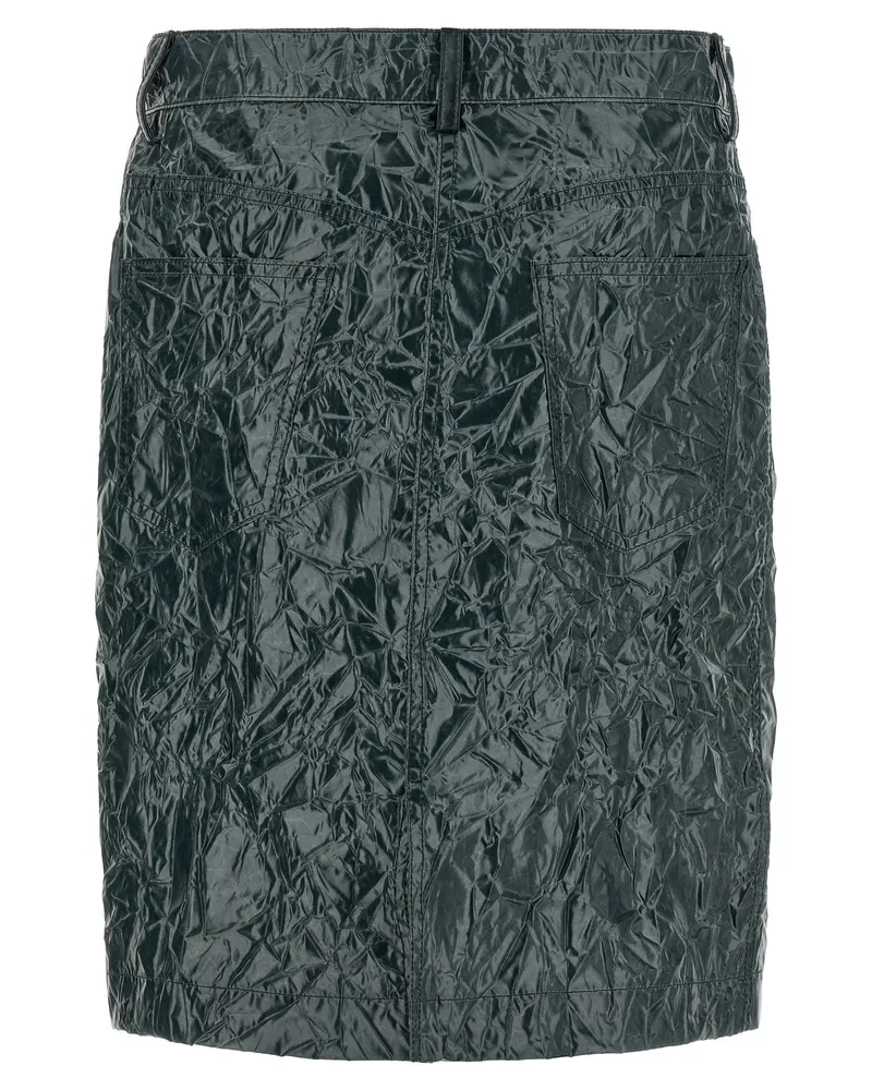 Marni Wrinkled Coated Technical Taffeta Skirt — Dark Green Dark