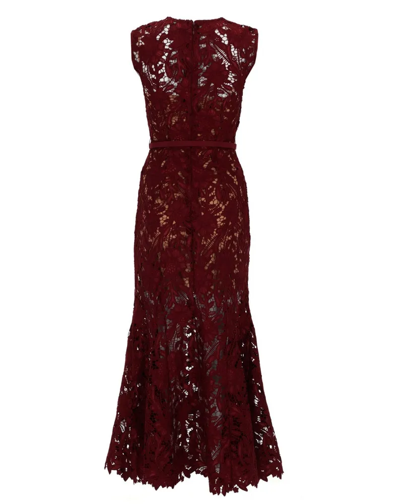 Self-Portrait Floral Lace Midi Dress — Bordeaux Bordeaux
